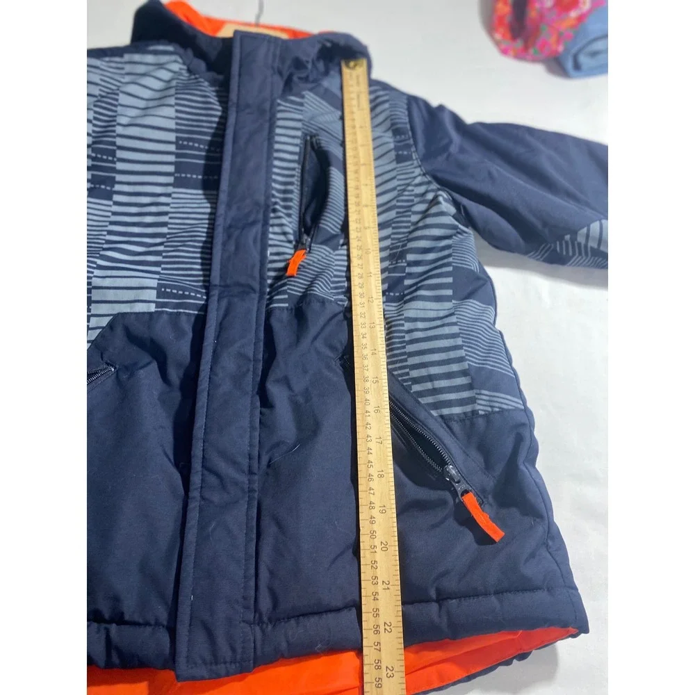 The Children's Place Puffer Jacket Kids M 7/8 Navy Orange Excellent Hooded Parka